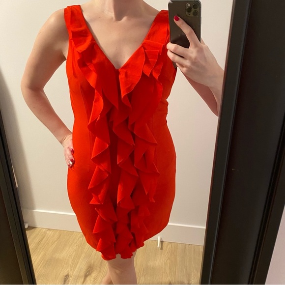 Red Ruffle Mini Dress - Picture 2 of 4